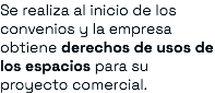 Se realiza al inicio de los convenios y la empresa obtiene derechos de usos de los espacios para su proyecto comercial.